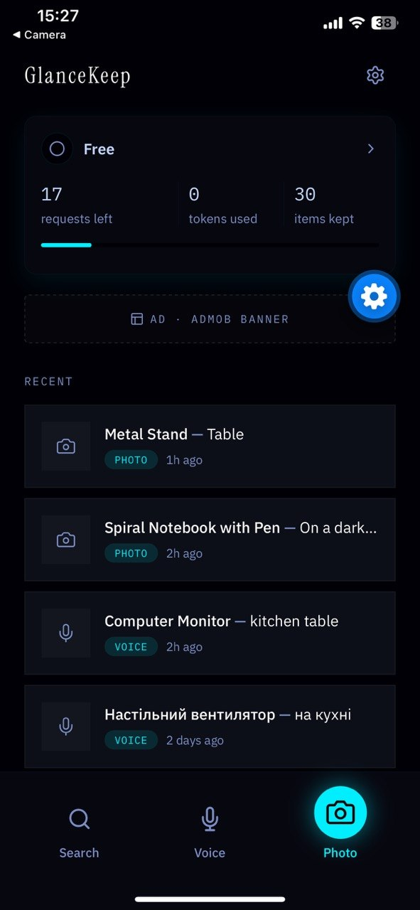 GlanceKeep — AI-assisted photo and voice inventory app built by Skynix