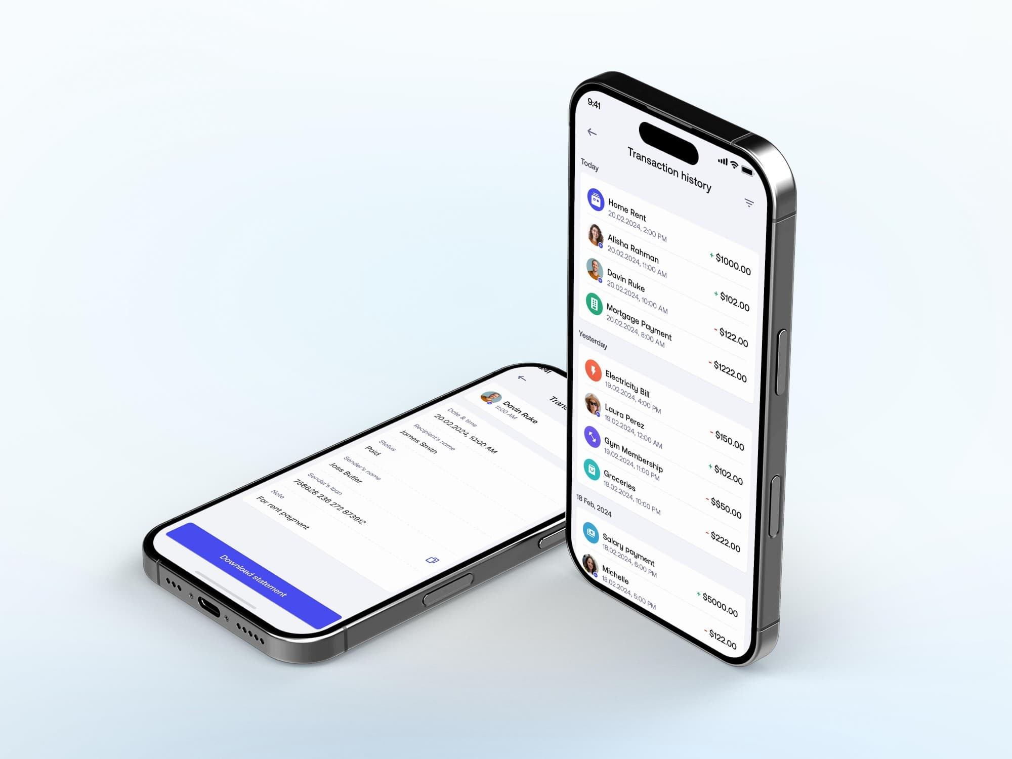 Mobile banking app screens built by Skynix