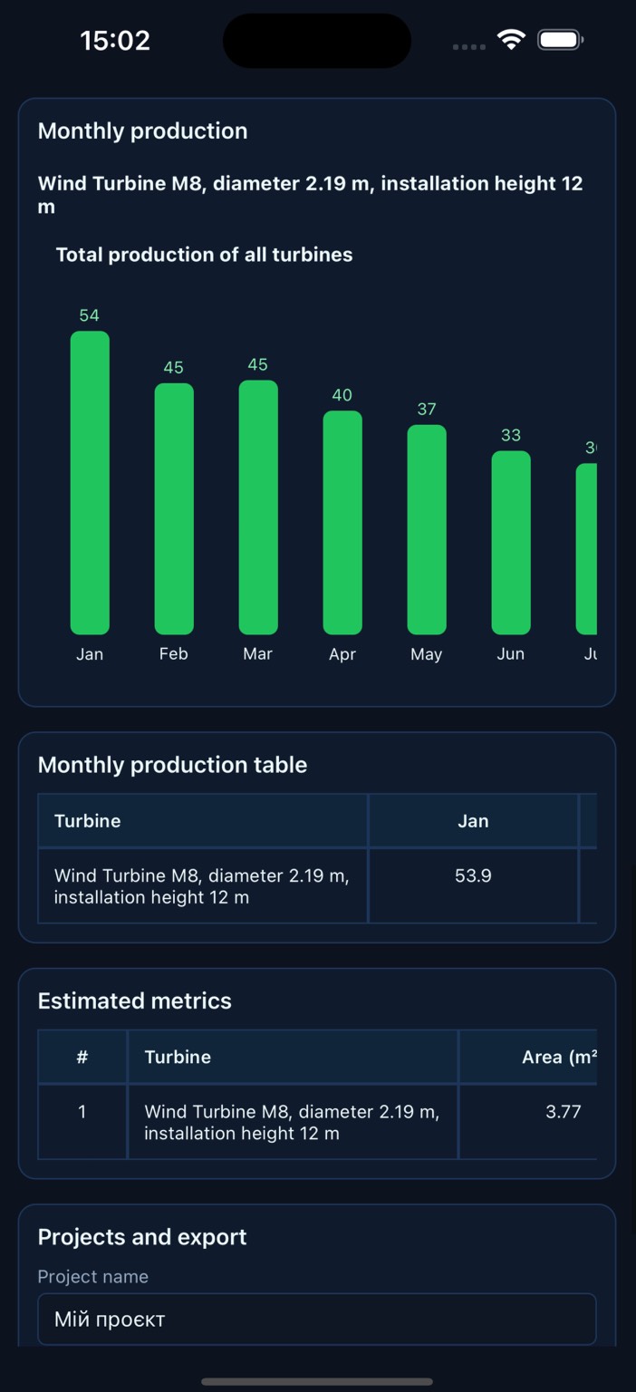 Wind Turbine Calculator mobile app